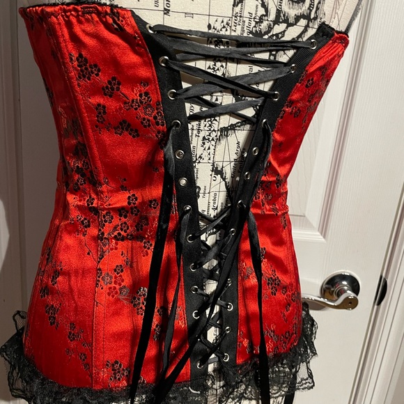 Vintage y2k Lace Floral Corset Steampunk Victorian Gothic Satin Boned burlesque - Picture 7 of 8